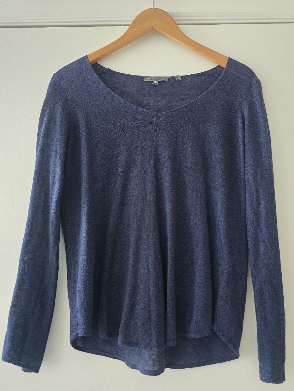 Vince Navy Scoop Neck Long-Sleeve Linen Blend Lightweight Sweater